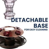 Image showing the disassembled base of the Amethyst Jewel hummingbird feeder, highlighting its removable design for hassle-free cleaning.