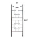 Geometric wrought iron garden trellis with dimensions of 31 inches wide by 86.5 inches tall