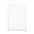 The Grand Trellis features a white vinyl frame with seven pointed finials and a sturdy grid, providing support for climbing plants. This trellis is perfect for adding elegance and a dynamic plant display to your garden wall