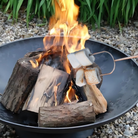 Versatile outdoor fire pit with logs stacked for an evening of storytelling and warmth.