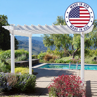 The Poolside Pergola, proudly made in the USA, with a sturdy white vinyl frame, offering a maintenance-free, stylish addition to your backyard or poolside. Perfect for creating a shaded, relaxing outdoor space