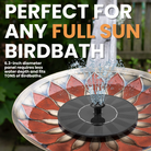 Solar fountain pump in a birdbath, attracting birds with moving water. Ideal for smaller birdbaths, perfect for birdwatching and garden decoration.