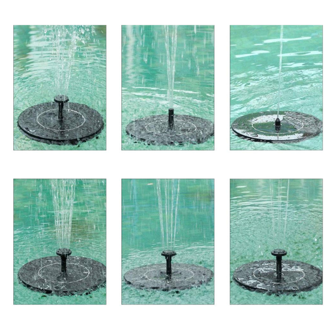 Solar-powered fountain pump kit with adjustable water flow and spray patterns. Perfect for birdbaths and garden decoration, featuring a lightweight, portable design.