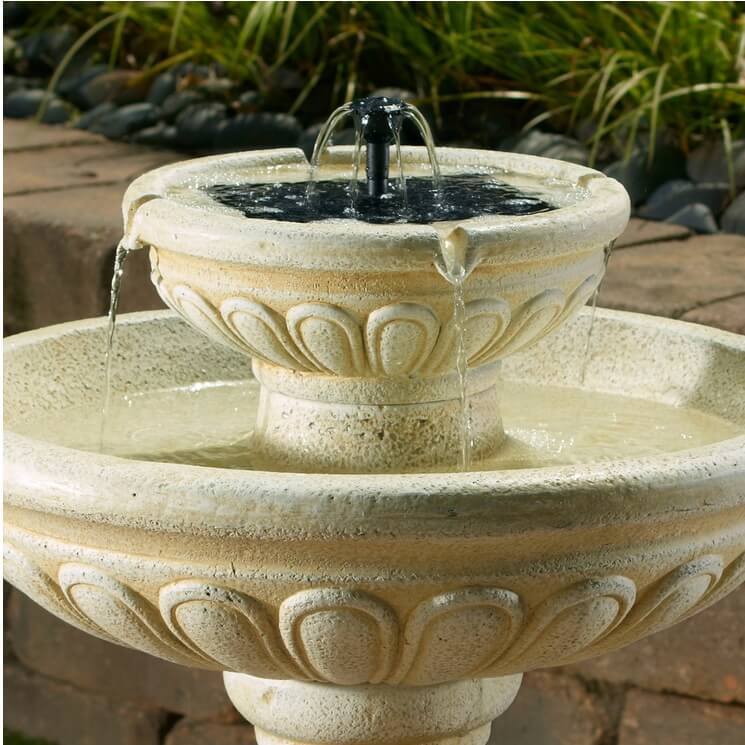 2-tier solar fountain bird bath detail