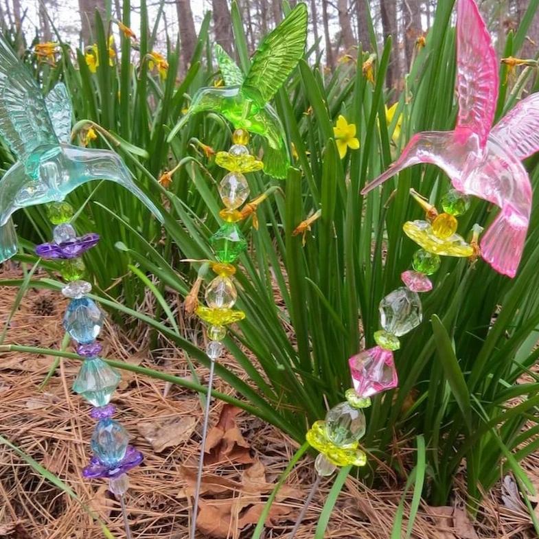 hummingbird colorful garden stakes