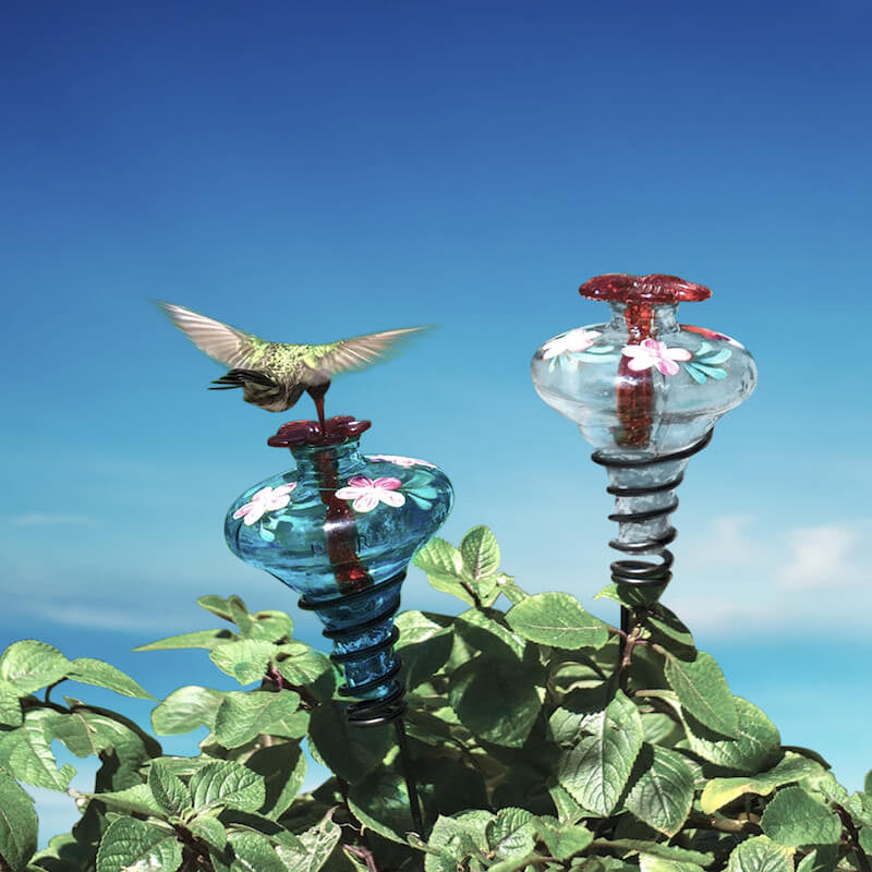 Hand Painted Glass Hummingbird Feeder