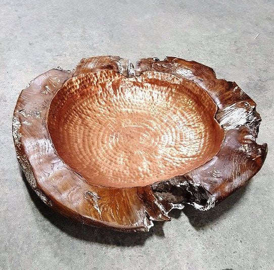 Copper Lined Teak Root Bowl- 20-inch