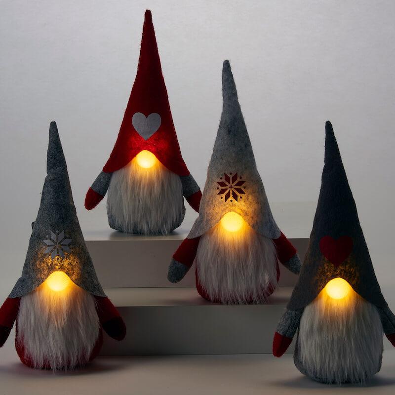 Holiday Gnomes with LED Nose- Set/4