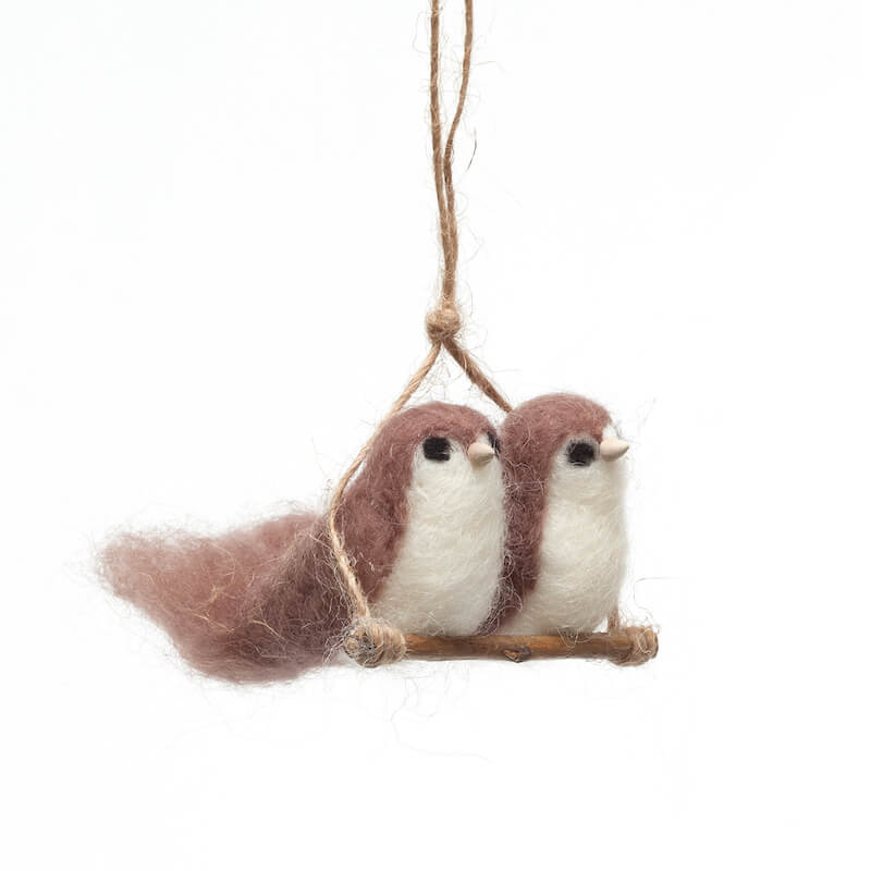 Hand-Felted-Wooly Birds Ornament