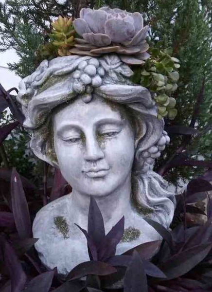 head of a lady indoor outdoor resin planter Red Carpet Studios Planter Woman with Grapes