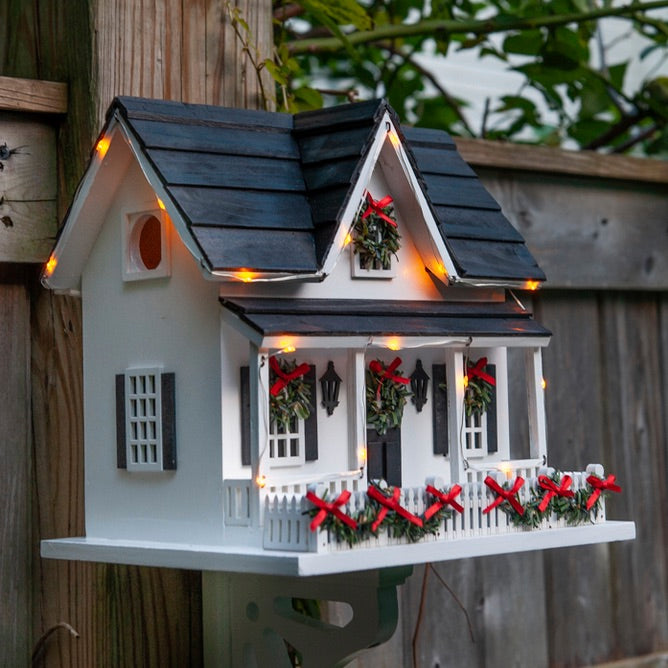 Lighted Holiday Birdhouse with Bracket
