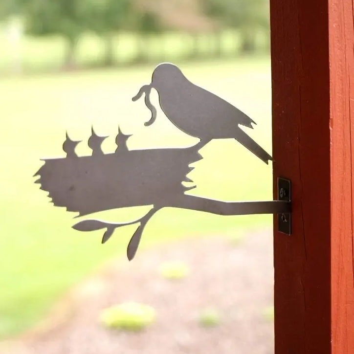 Mama Feeding Chicks Garden Sculpture- Left Facing