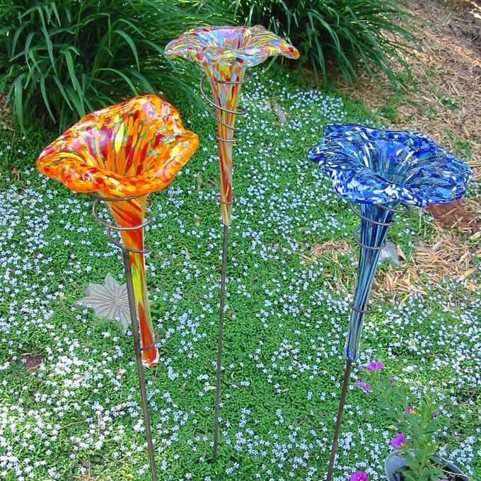 Handmade Glass Flowers Figurine Garden Decor Blown Flower