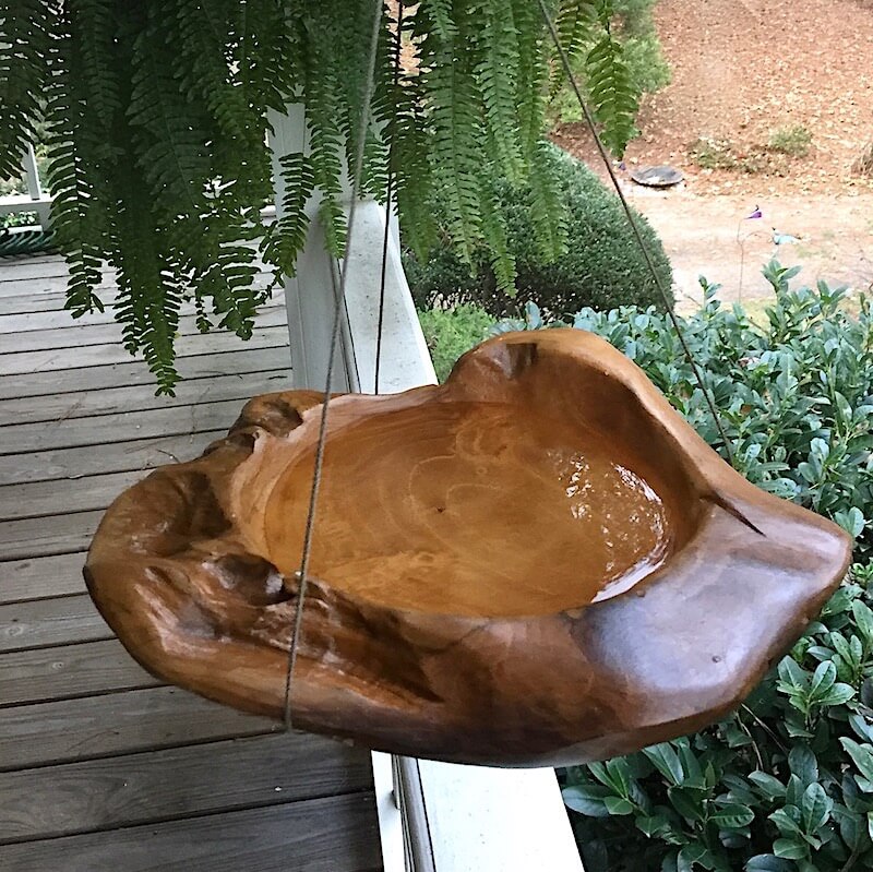 Teak Hanging Bird Bath