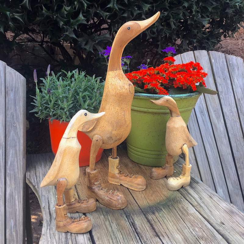 Wooden Ducks In Shoes Garden Sculpture