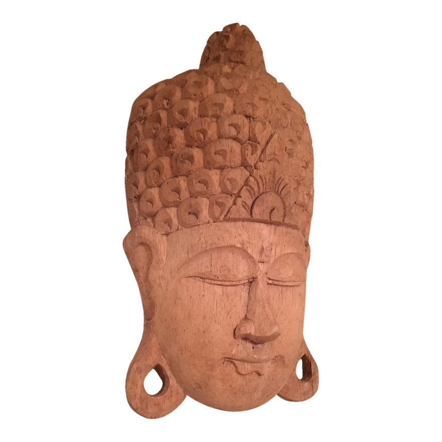 Carved Buddha Face Wall Hanging-Natural