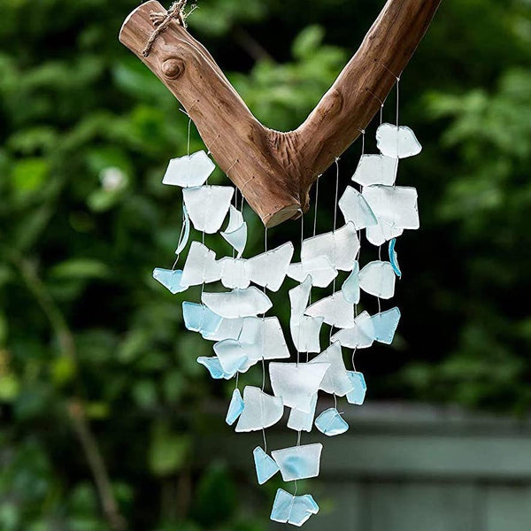 Unique Driftwood & Sea Glass Wind Chime Outdoor Decorations The