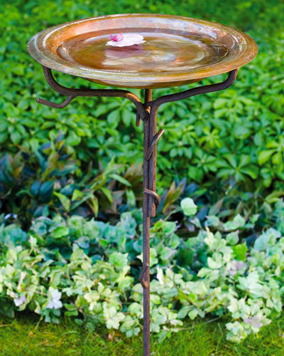Solid Copper Staked Bird Bath