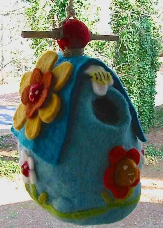 Hand Made Felt Wool Birdhouse-Flower House